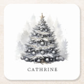 Moderner Individuelle Name Schwarz & Weiß Weihnach Rechteckiger Pappuntersetzer (Vorderseite)
