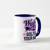 Moderner, individueller Golfer Name Blauer Text Tasse (VorderseiteRechts)