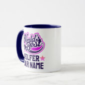 Moderner, individueller Golfer Name Blauer Text Tasse (Vorderseite Links)