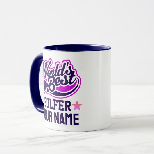 Moderner, individueller Golfer Name Blauer Text Tasse (Vorderseite Links)