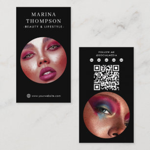 Moderner Influencer Schwarzer Foto Social Media QR Visitenkarte