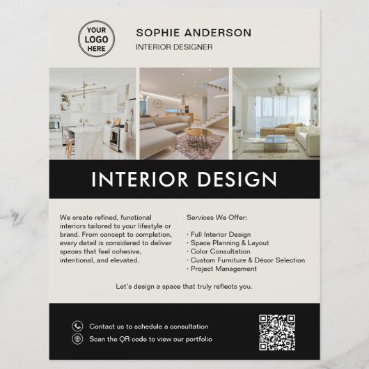Moderner Innendesigner Marketing Neutral Schwarz Flyer (Vorne)