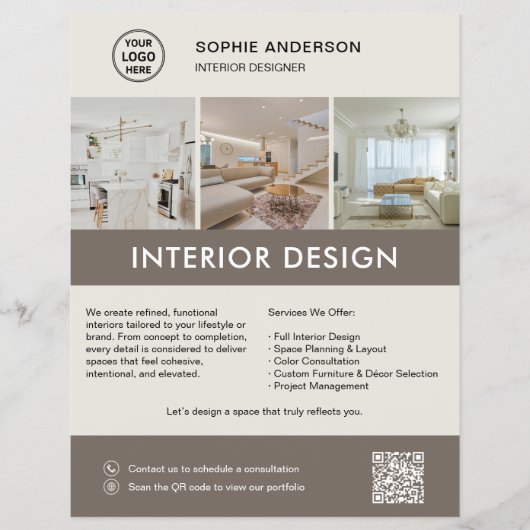Moderner Innendesigner Marketing Neutral Taupe Flyer (Vorne)