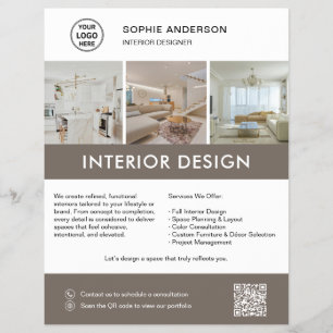 Moderner Innendesigner-Marketing Weiß-Taupe Flyer