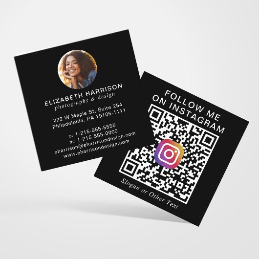 Moderner Instagram-QR-Code Schwarz Foto Quadratische Visitenkarte