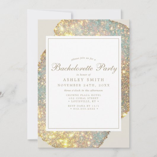 Moderner irisierender Glitzer Junggeselinnen-Absch Einladung (Vorderseite)