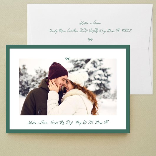 Moderner Jägergrüner Kleiner Bogen Foto Rettet die Save The Date