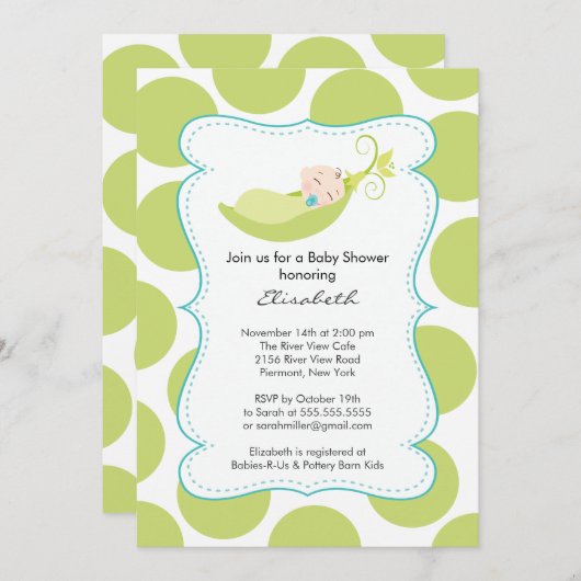 Moderner Junge in Pea Pod Kinderdusche Einladung (Vorne/Hinten)