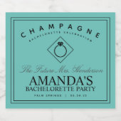 Moderner Junggeselinnen-Abschied Aquamarin Sparkli Schaumweinetikett (Einzelnes Label)
