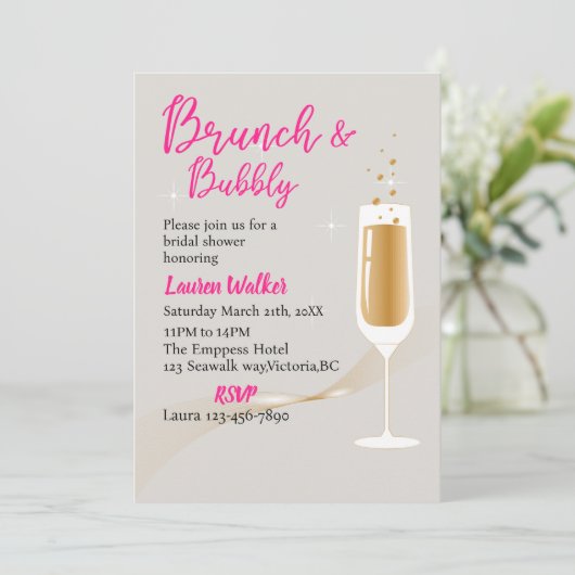Moderner Junggeselinnen-Abschied-Brunch und -Bubbl Einladung (Stehend Vorderseite)