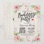 Moderner Junggeselinnen-Abschied Rosa Blume Rustik Einladung (Vorne/Hinten)