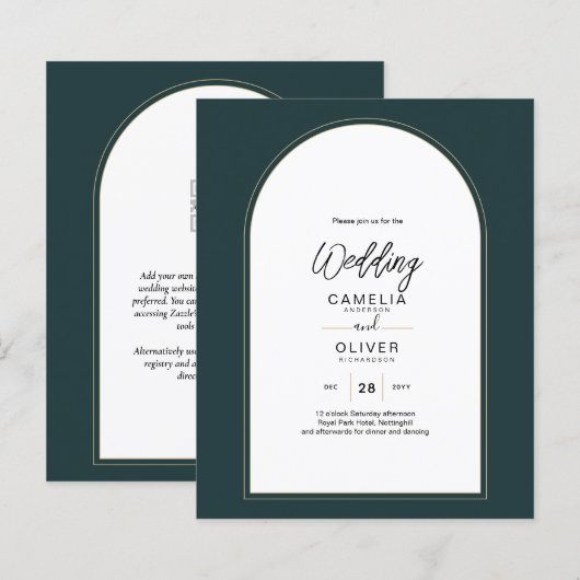 Moderner JUNIPER Green Gold Wedding INVITE QR Code (Vorne/Hinten)