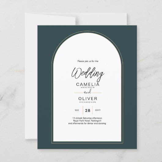 Moderner JUNIPER Green Gold Wedding INVITE QR Code (Vorderseite)