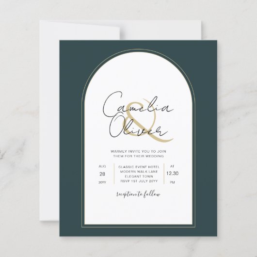 Moderner JUNIPER Green Gold Wedding INVITE QR Code (Vorderseite)