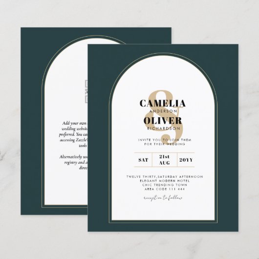 Moderner JUNIPER Green Gold Wedding INVITE QR Code (Vorne/Hinten)