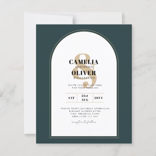 Moderner JUNIPER Green Gold Wedding INVITE QR Code (Vorderseite)