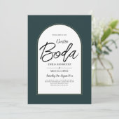 Moderner JUNIPER Green Gold Wedding INVITE QR Code Einladung (Stehend Vorderseite)