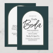Moderner JUNIPER Green Gold Wedding INVITE QR Code Einladung (Vorne/Hinten)
