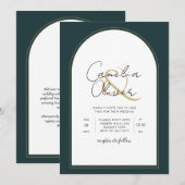 Moderner JUNIPER Green Gold Wedding INVITE QR Code Einladung (Vorne/Hinten)