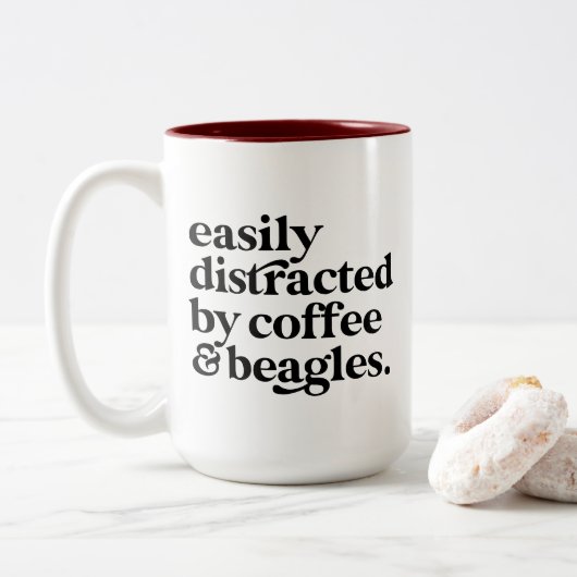 Moderner Kaffee & Beagle Hund viel Personalisiert Zweifarbige Tasse (Mit Donut)