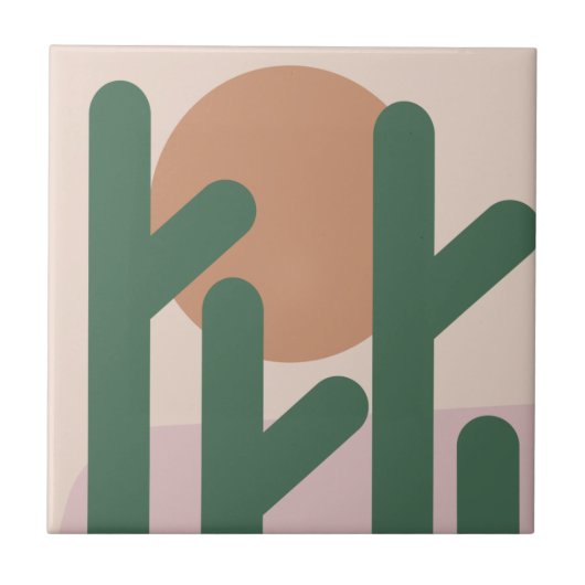 Moderner Kakteen des Mittelalters Art Earthy Patte Fliese (Vorderseite)