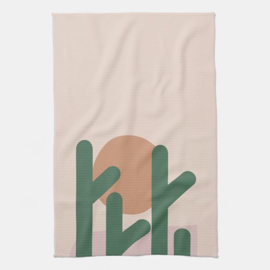 Moderner Kakteen des Mittelalters Art Earthy Patte Geschirrtuch (Vertikal)