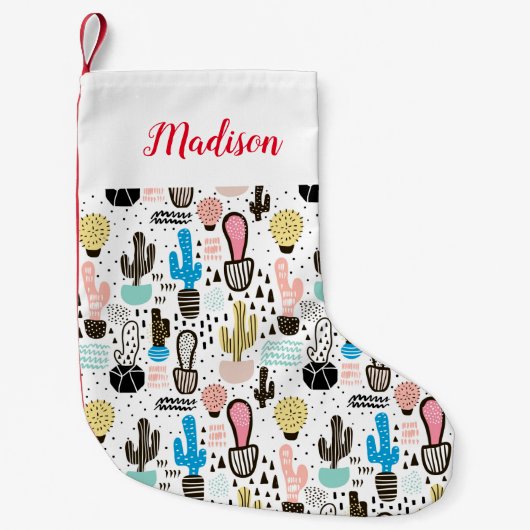 Moderner Kaktus-geometrisches Muster Kleiner Weihnachtsstrumpf (Vorderseite)