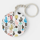 Moderner Kaktus-geometrisches Muster Schlüsselanhänger (Rückseite)