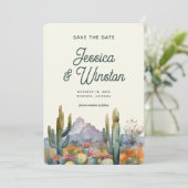 Moderner Kaktus-QR-Code Save the Date Einladung (Stehend Vorderseite)