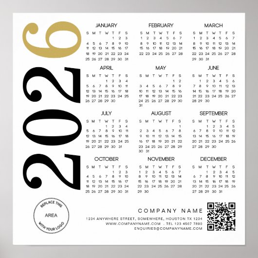 Moderner Kalender 2026 Firmenlogo QR-Code Poster (Vorne)