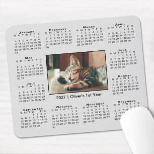 Moderner Kalender 2027 Ihr Foto Name auf Grau Mousepad