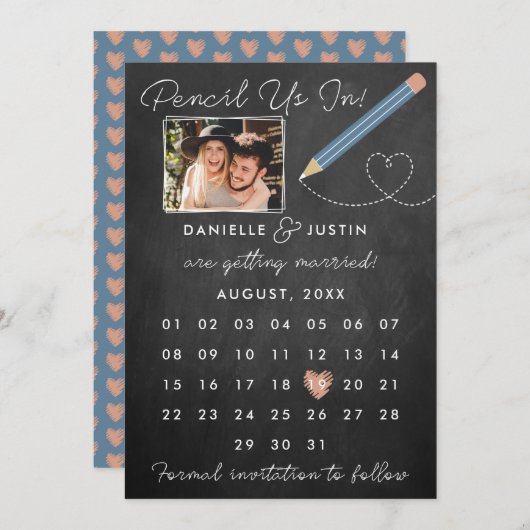 Moderner Kalender "Bleistift in" Save The Date (Vorne/Hinten)