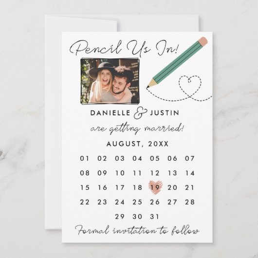 Moderner Kalender "Bleistift in" Save The Date (Vorderseite)