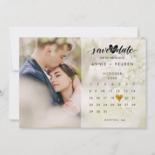 Moderner Kalender Gold Liebe Herz Foto Save The Date