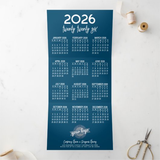 Moderner Kalender mit Logo - Blue Green Business Dreifach Gefaltete Urlaubskarte (Innenseite)