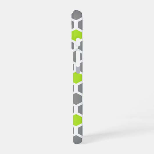 Moderner Kalkgrauer Hexagon mit Name Monogram iPhone 16 Hülle (Linke Seite)