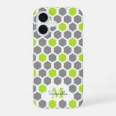 Moderner Kalkgrauer Hexagon mit Name Monogram iPhone 16 Hülle (Rückseite)