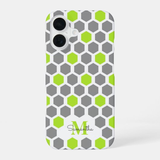 Moderner Kalkgrauer Hexagon mit Name Monogram iPhone 16 Hülle (Rückseite)
