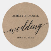 Moderner Kalligrafie-Kraft-Hochzeitsstichtstoff-Um Runder Aufkleber (Vorderseite)