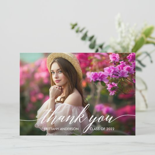 Moderner Kalligrafie-Script-Foto-Abschluss Dankeskarte (Stehend Vorderseite)