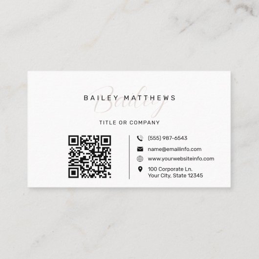 Moderner Kalligrafie-Script QR-Code Beruflich Visitenkarte (Rückseite)