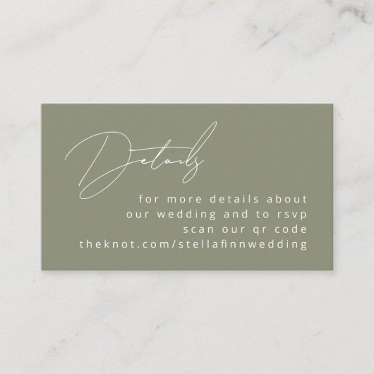 Moderner Kalligrafie-Skala - Grüne Details QR-Code Begleitkarte (Vorderseite)