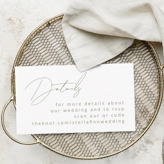 Moderner Kalligrafie-Skala - Grüne Details QR-Code Begleitkarte