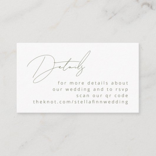 Moderner Kalligrafie-Skala - Grüne Details QR-Code Begleitkarte (Vorderseite)