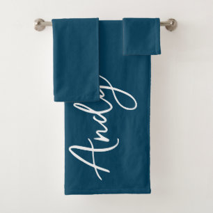 Moderner kalligrafischer Navy Blue Individuelle Na Badhandtuch Set