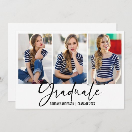 Moderner Kalligraphie-Farbstift 3 Foto Abschluss Ankündigung (Vorne/Hinten)