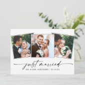 Moderner Kalligraphie-Tinte Pen 3 Fotos Hochzeit Ankündigung (Stehend Vorderseite)