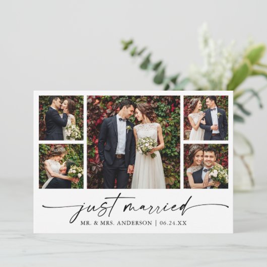 Moderner Kalligraphie-Tinte Pen 5 Fotos Hochzeit Ankündigung (Stehend Vorderseite)