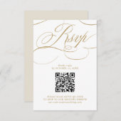 Moderner Kalligraphie zeitloser weißer Goldcode QR RSVP Karte (Vorne/Hinten)