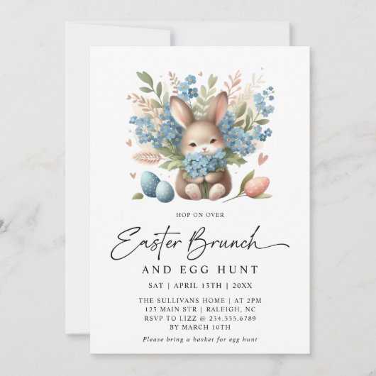 Moderner Kaninchen Frühlingsbrunch Einladung (Vorderseite)